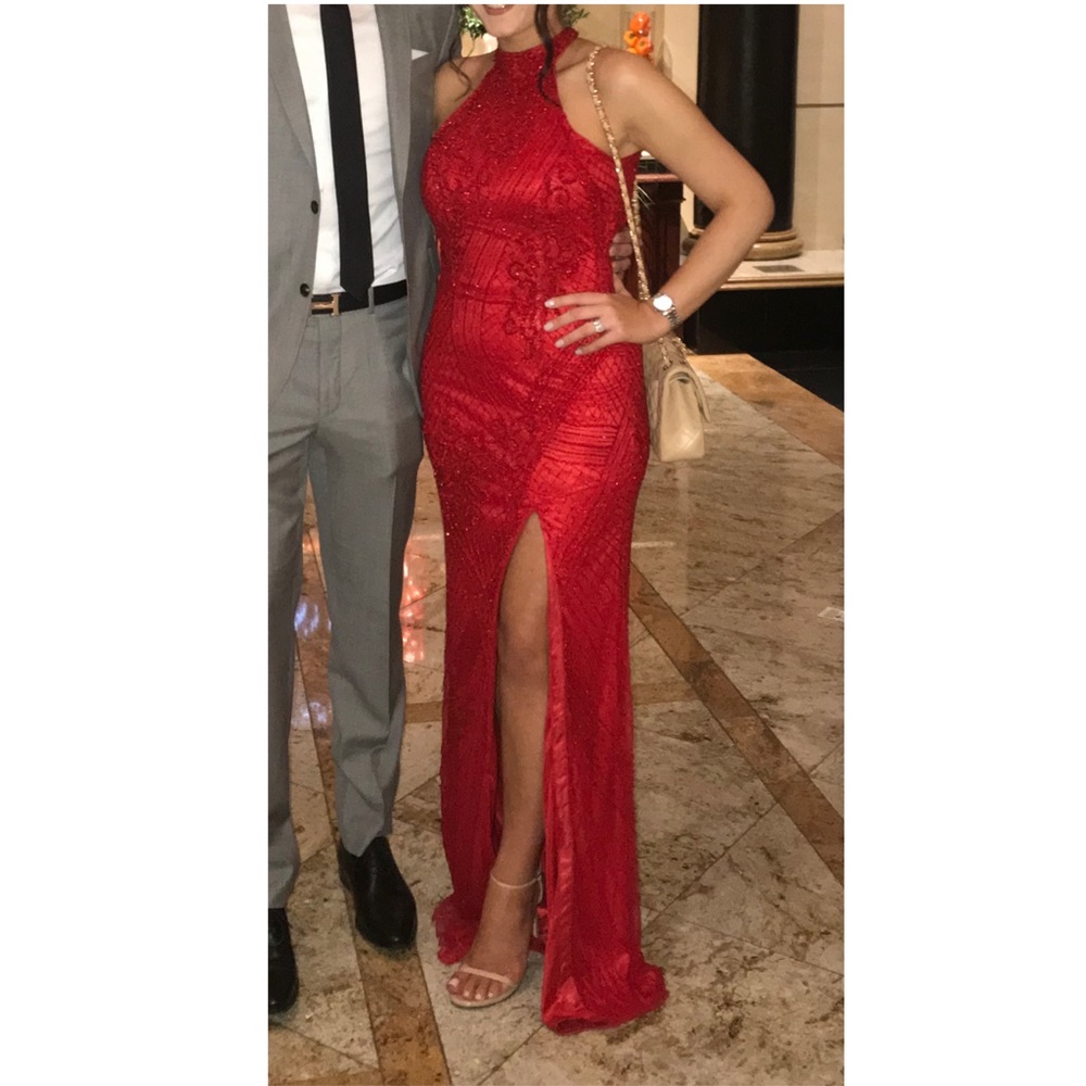 Primavera - Red Beaded Sequin Gown